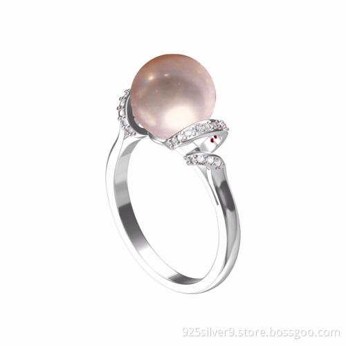 New fashion Customized colour 925 sterling silver CZ ring with fresh water pearl